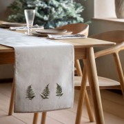 Autumn Woodland Check Table Runner | Embroidered Cotton